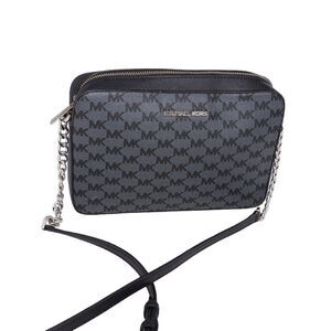 Michael Kors Jet Set East West Black Monogram Logo Crossbody Bag